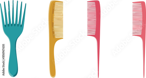 Collection of Colorful Hair Combs on White Background