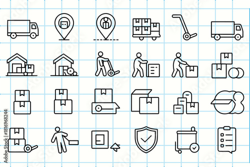 Doodle icons representing logistics shipping and delivery services