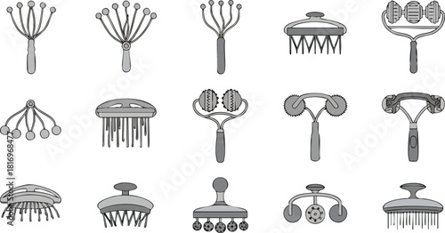 Collection of Scalp Massagers A Vector Illustration