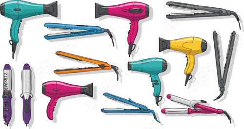 Collection of Hair Styling Tools Blow Dryers, Flat Irons, and Curling Irons