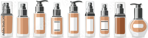 A collection of various sizes of cosmetic bottles for beauty products