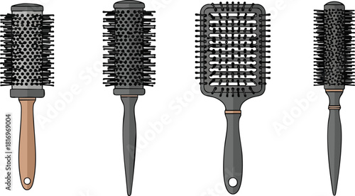 Assorted Hair Brushes in Vector Style for Beauty and Haircare Projects