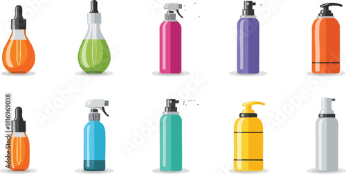 Cosmetic Bottles Collection in Various Shapes and Vibrant Colors