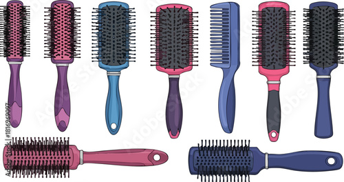 Collection of Various Types of Hair Brushes Isolated on White