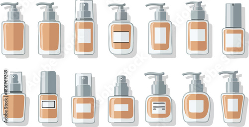 Elegant Vector Set Pump Bottle Designs for Skincare and Cosmetic Products