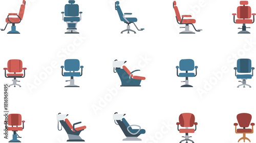 Collection of Barber Chairs Modern Designs & Retro Styles, Colorful Chair Icons