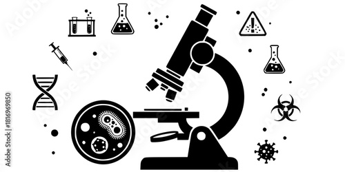 Microscope Lab Work Cell Bacteria Disease Silhouette Icon