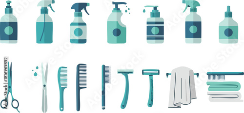Essential Bathroom Accessories Vector Graphics for Hygiene and Personal Care