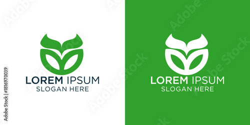 Green logo design featuring leaves and a circular shape, perfect for eco-friendly businesses, organic brands, and sustainable initiatives with a clean, contemporary aesthetic