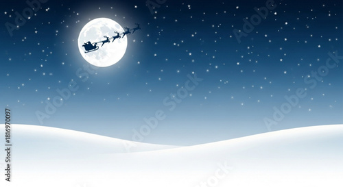 Enchanting Christmas Eve Scene: Santa's Sleigh Flying Across the Moonlit Sky Bringing Holiday Cheer and Magic for a Festive Celebration Season