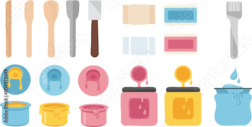 Waxing Tools and Supplies for Hair Removal Vector Illustration