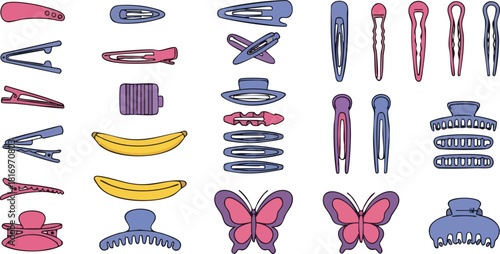 Colorful Hair Accessories Collection Cute Clips, Butterfly Clamps and Barrettes for Fashion