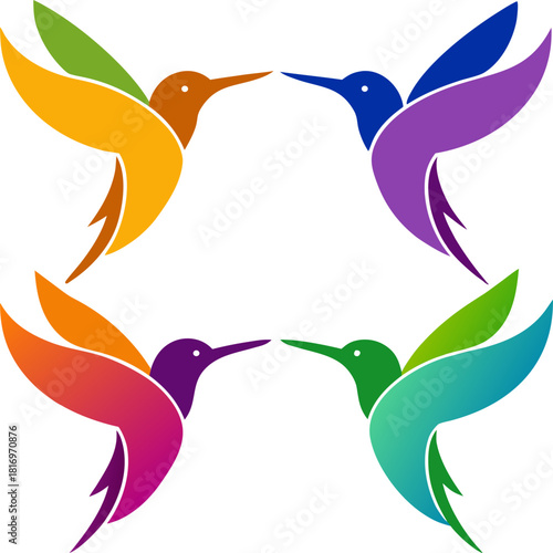 Colorful hummingbird quartet a vibrant collection of abstract bird illustrations with a touch of modern artistic flair and a playful eye catching design