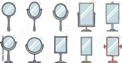 Collection of Decorative Mirrors Illustrations on White Background