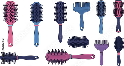 Collection of Various Hair Brushes for Styling and Grooming