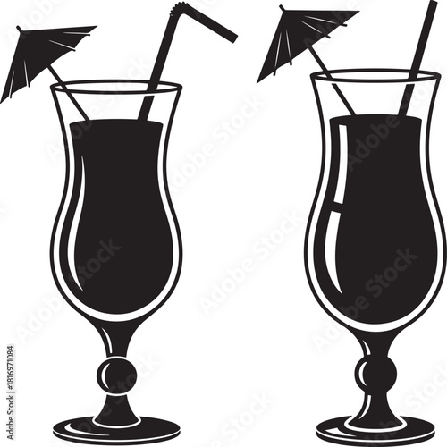 Two tropical cocktail glasses silhouette