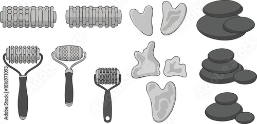 Facial massage tools and stones beauty and wellness treatments