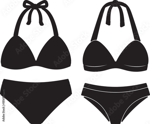 Two black bikini outfits silhouette