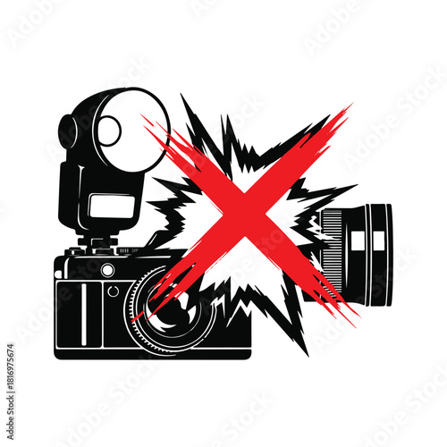 No flash photography warning sign, camera prohibited symbol