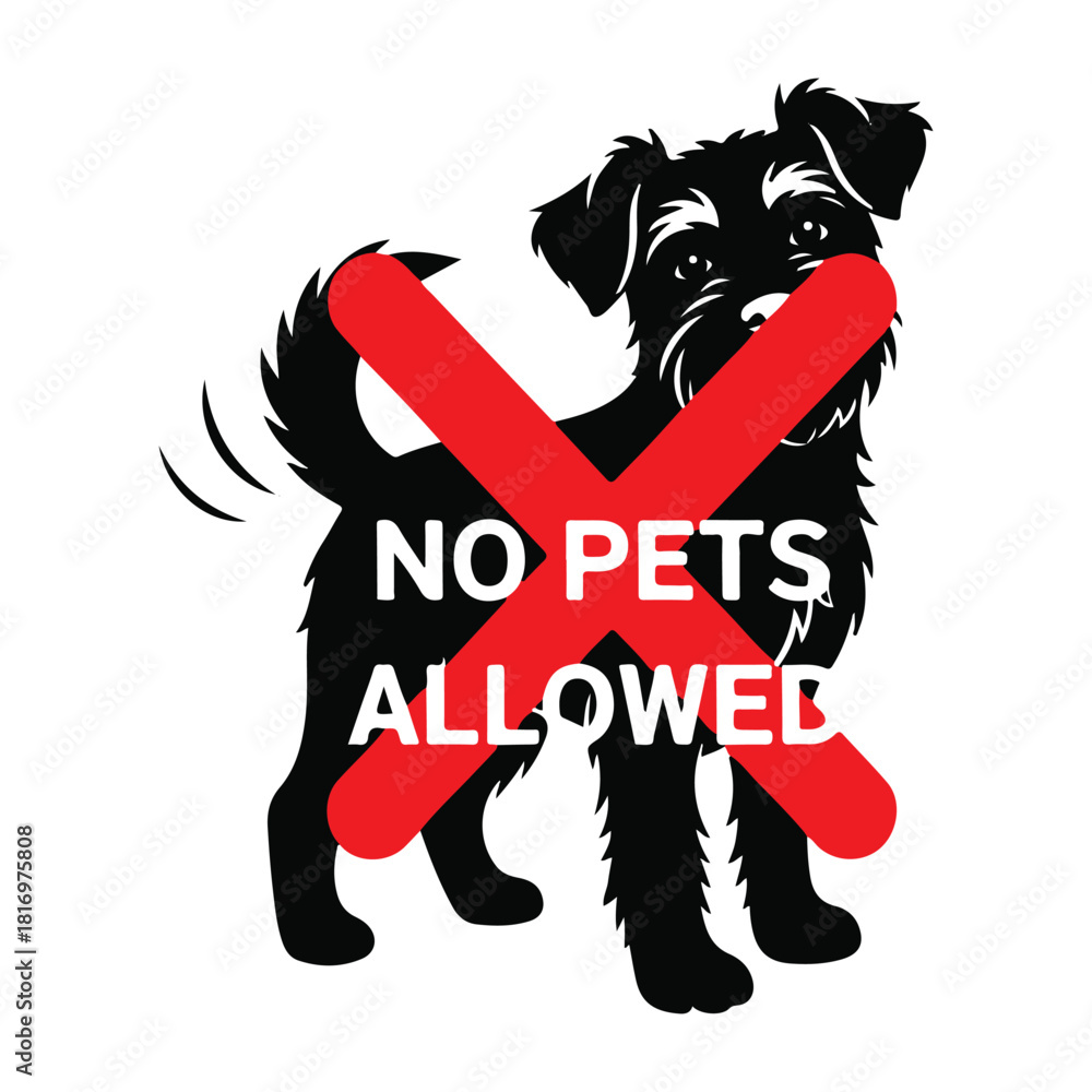 Fototapeta premium Dog silhouette with red no pets allowed prohibition sign icon