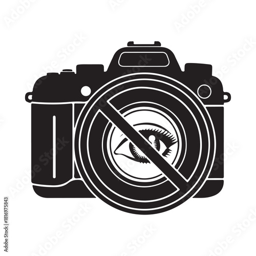 Camera with prohibition sign and eye symbol for privacy icon