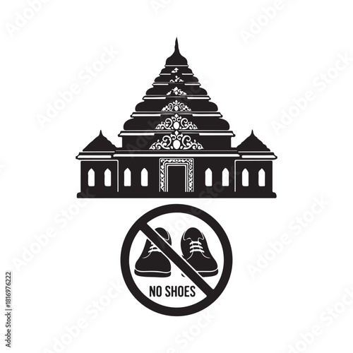 Traditional temple no shoes allowed sign vector illustration