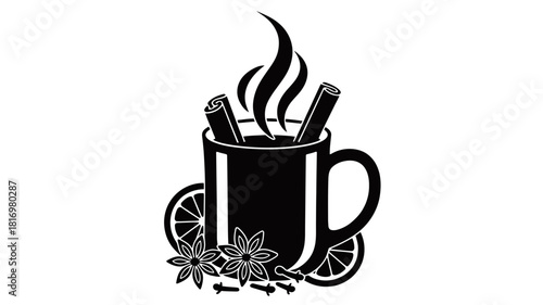 Cozy hot beverage with spices and citrus slice