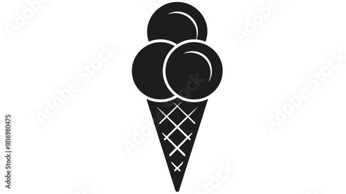 Black and white silhouette of a three scoop ice cream cone