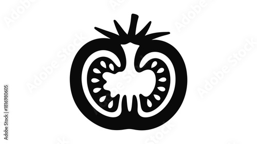 Stylized black and white tomato slice icon