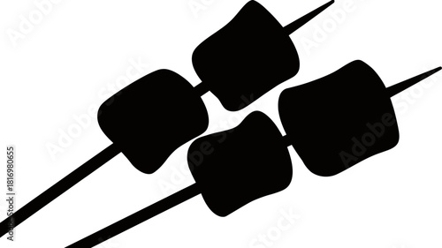 Simple black silhouette of marshmallows on skewers