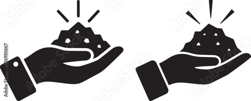 Two hands holding a pile of glittering stones silhouette