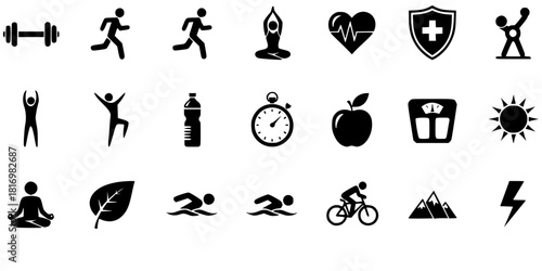 Preventative Health Fitness Activity Icons Silhouette Set