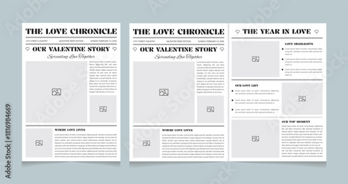Valentine Newspaper Poster Template | Love Chronicle Printable Design | Romantic Couple Story Layout