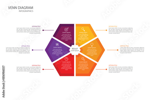 Editable venn diagram business infographic template design with 6 steps. Infographic template which can be used for presentations banners, workflow layout, annual report, web design.	