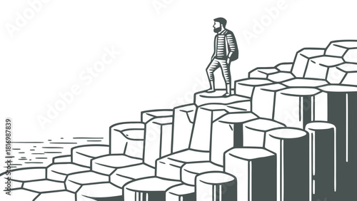 Giant’s Causeway – Geometric Rock Minimal Illustration, Modern Northern Ireland Landmark Art, Clean Hexagonal Landscape Vector Design