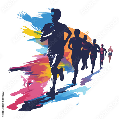 Runners Illustration – Vibrant Motion Art, Dynamic Athletic Silhouettes, Marathon Energy Design