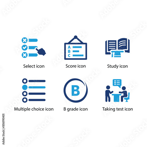 Select, Score, Study, Multiple choice, B grade, Taking test, Blue Icon Set