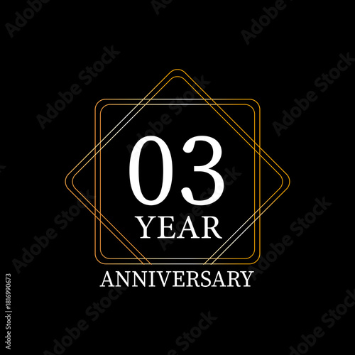 03rd Happy Anniversary - unique hand drawn holiday quote. Handwritten typography lettering poster for greeting card, banner print. Vector modern gold text calligraphy illustration