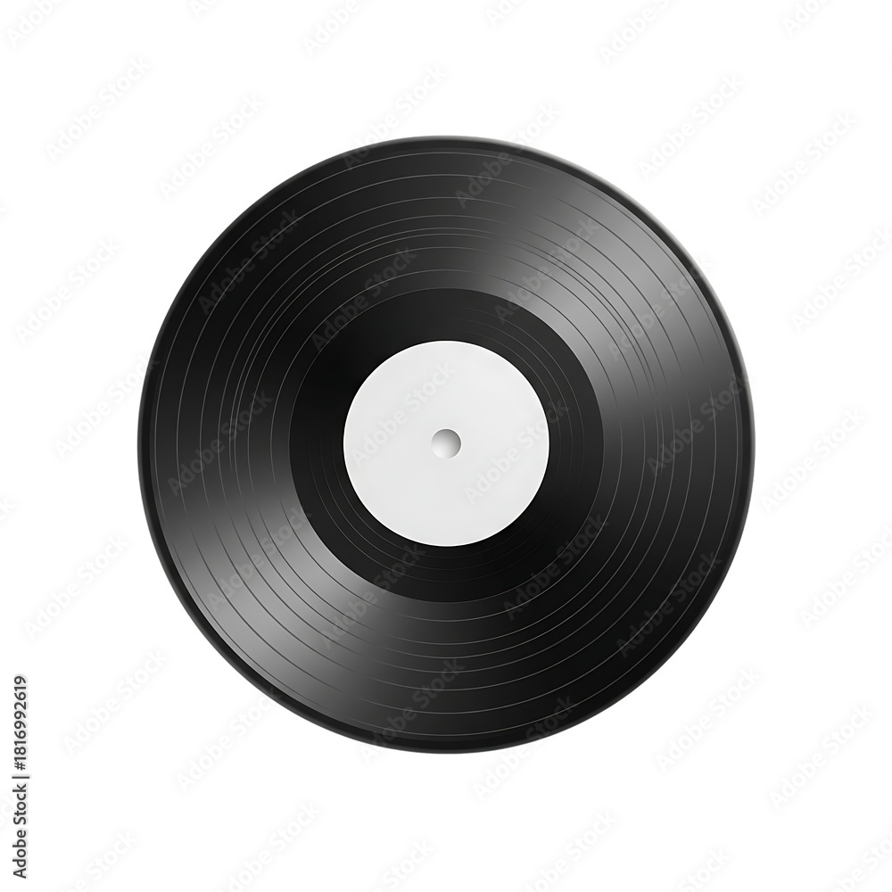 Obraz premium Classic analogue vinyl record with blank white label design element.