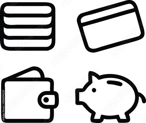 four vector icons  credit card  wallet  piggy bank