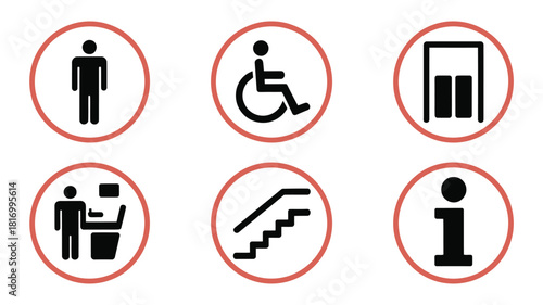 Facility & Utility Signs for Offices, Malls Restroom, Accessible, Elevator, Stairs, Info Desk Silhouettes