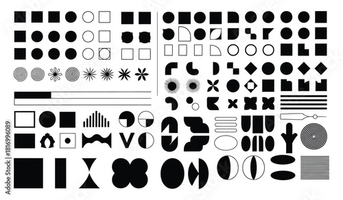 Collection of geometric shapes and abstract forms vector silhouette icon set