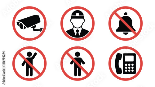 ecurity & Safety Signs for Offices, Malls CCTV, Security Guard, Alarm, No Trespassing, Emergency Phone Silhouettes