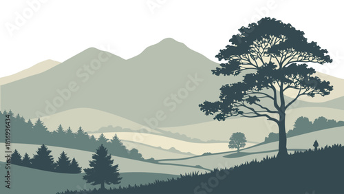 Mourne Mountains – Minimal Landscape Design, Clean Northern Ireland Silhouette, Modern Calm Nature Vector Illustration