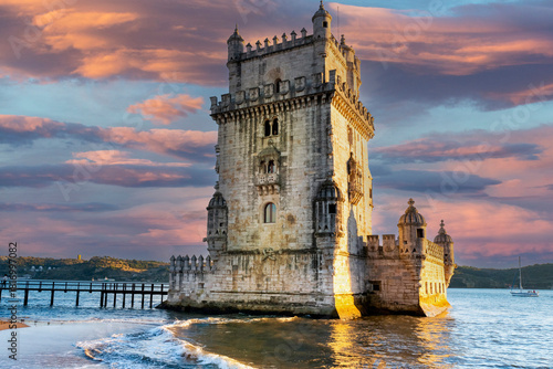 2023, Lisbon, Portugal. Belem Tower, a medieval fortress perched on the Tejo (Tagus) River. A UNESCO World Heritage Site, symbol of Portugal’s maritime heritage, dating back to the early 16th century.