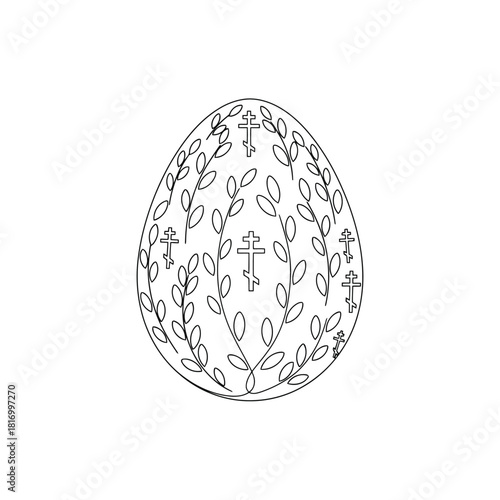 Orthodox easter egg decorated with willow branches and crosses