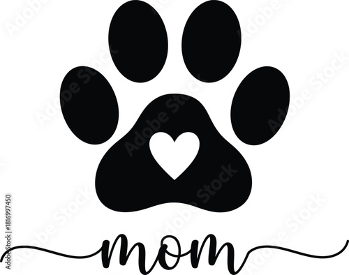 Dog Paw Print with Heart Design Pet Animal Rescue Lover Symbol Vector Illustration Graphic for Print Template Graphic Element