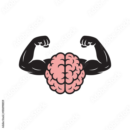 Strong Brain Fitness Icon – Muscle Mind Concept Silhouette for Motivation, Mental Strength, and Gym Branding