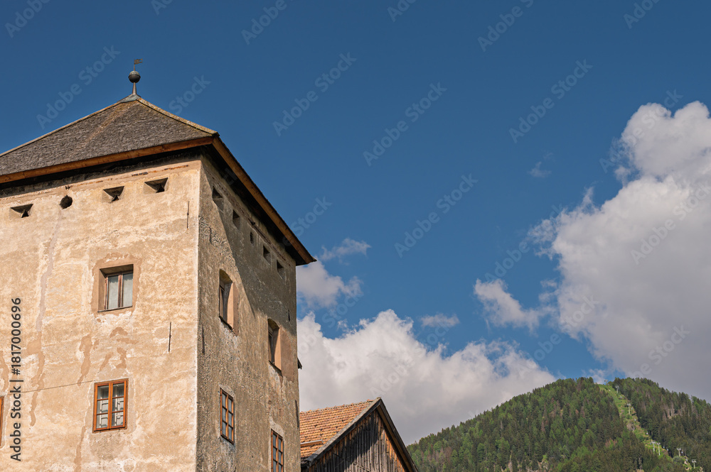 Naklejka premium view of the village of Pozza di Fassa, Val di Fassa, Dolomites, Italy