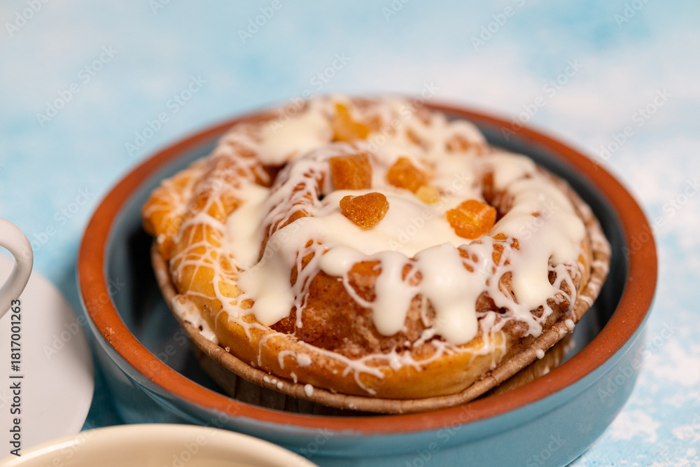 Fototapeta premium Close-Up of an Apricot Cinnabon Roll